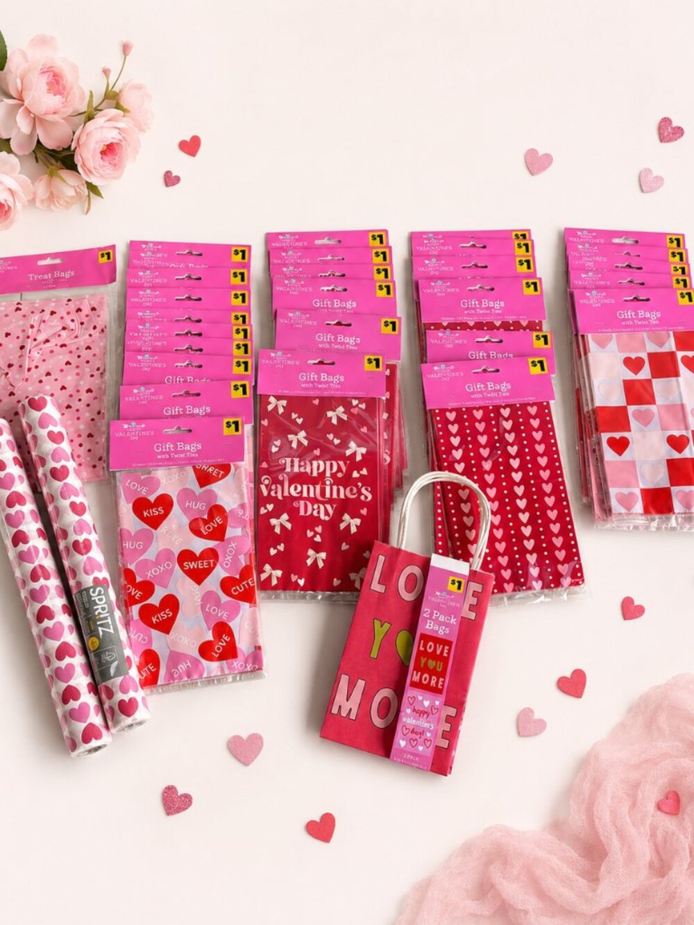 Huge Valentine's Gift Bag & Wrapping Lot 48 Pieces Gift Bags Treat Bags Table Ru